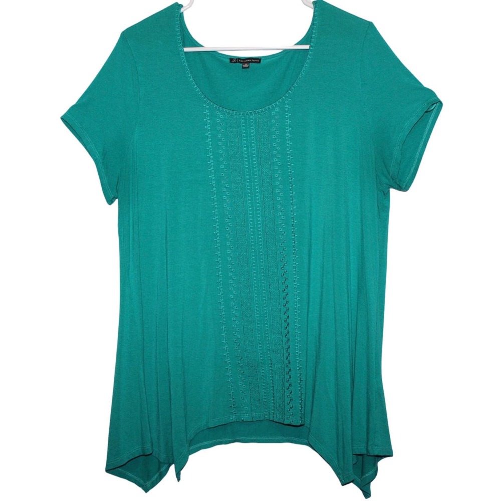 Women's Adrianna Papell Teal Blue Pull Over Crewneck Short Sleeve Shirt Size 1X